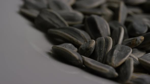 Cinematic, rotating shot of sunflower seeds on a white surface - SUNFLOWER SEEDS 022