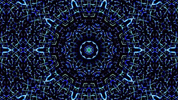 Bright abstract light flickering streaks set blue color, kaleidoscope