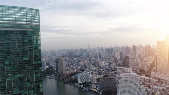 4k Aerial city view of Bangkok downtown, Flying over Bangkok, Thailand.