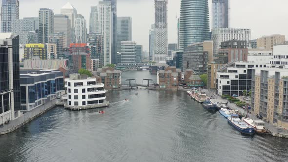 London Docklands Millwall Outer Dock. Tour Boats Bypassing Canal