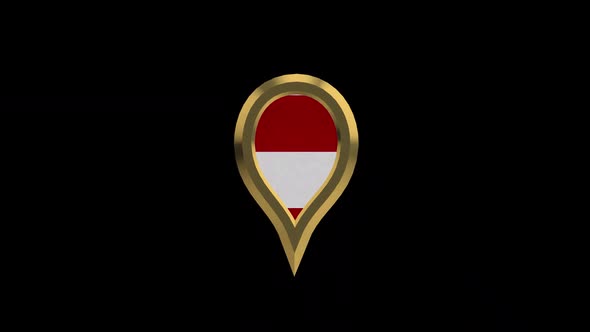 Indonesia Flag 3D Rotating Location Gold Pin Icon