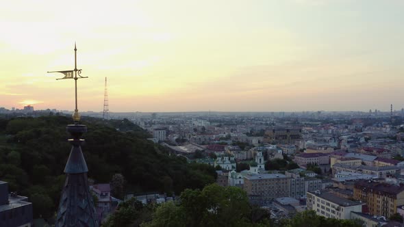 Town Scape with Catolic Church and Evening Sky