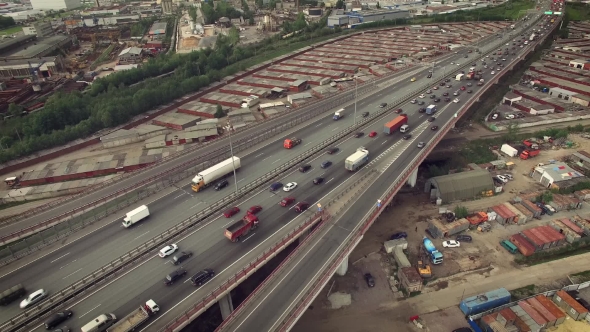 Aerial View Of Car Traffic On Highway