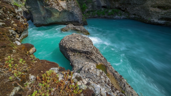 Rapid Mountain River In a Canyon Of Aksu, Kazakhstan -  