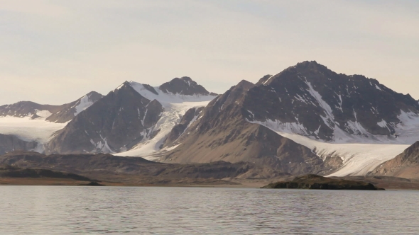 Coast Of Svalbard. View From The Ship. Summertime