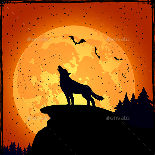 Halloween Background with Wolf