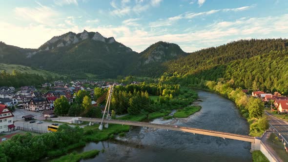 Aerial view of Trzy Korony mountain in Pieniny, Poland