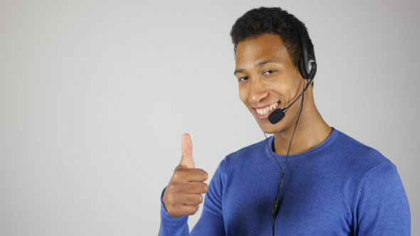 Smiling Call Center Agent, thumbs Up