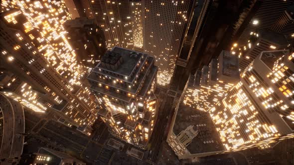 Aerial View of Skyscrapers in Downtown in the Evening alt