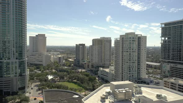 Aerial Footage Downtown Fort Lauderdale Florida Highrise Buildings Near The Tarpon River