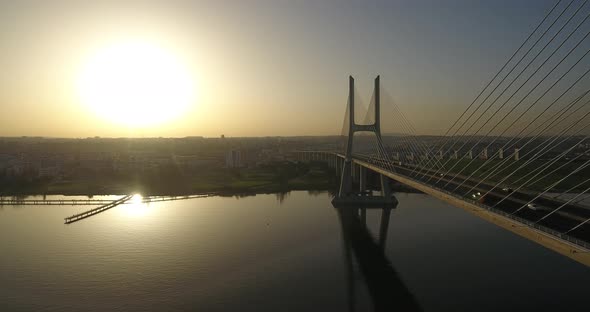 Modern bridge at sunset