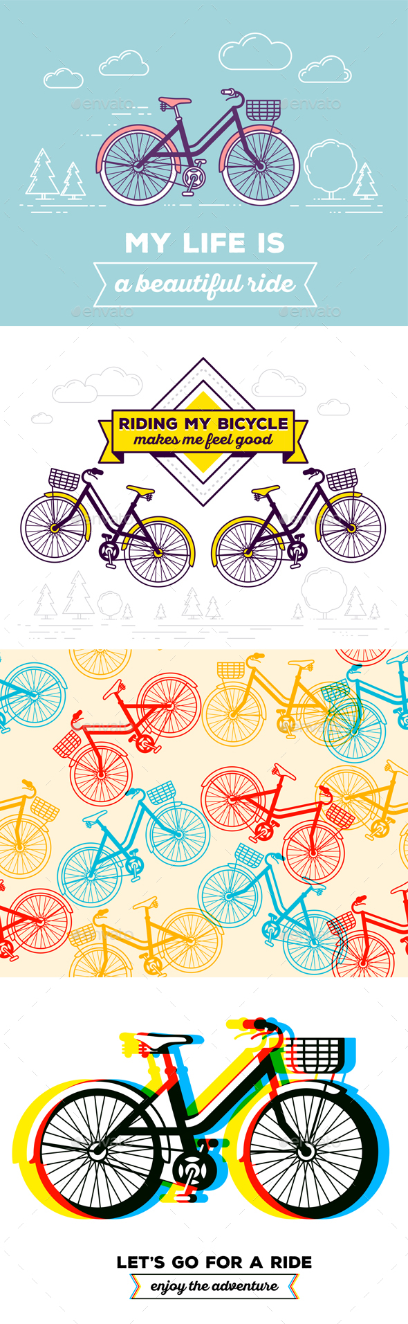 Bicycle with Basket and Seamless Pattern