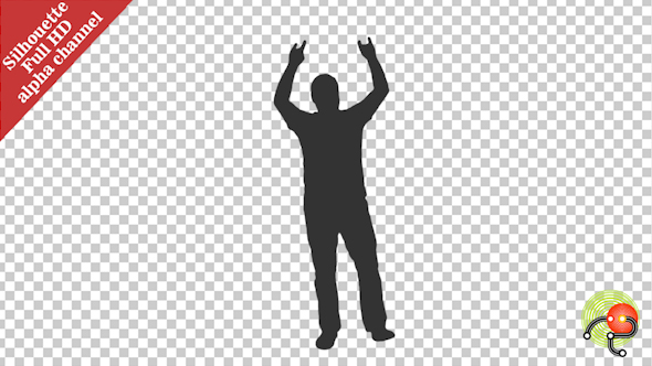 Silhouette of Dancing & Waving Man on a Transparent Background