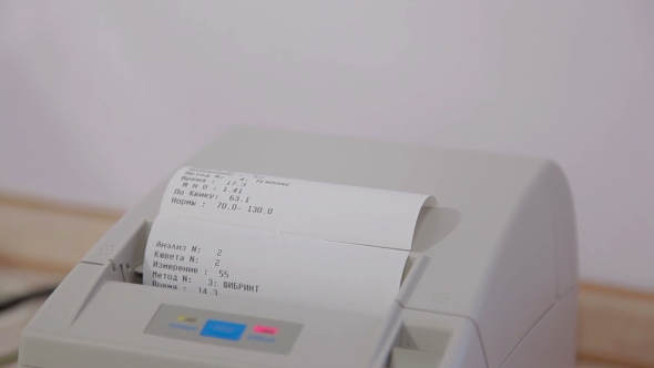 Robotic Test Blood Machine Print Analysis In Medical Laboratory