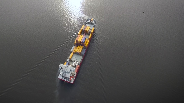 Aerial View of Container Ship in the Sea