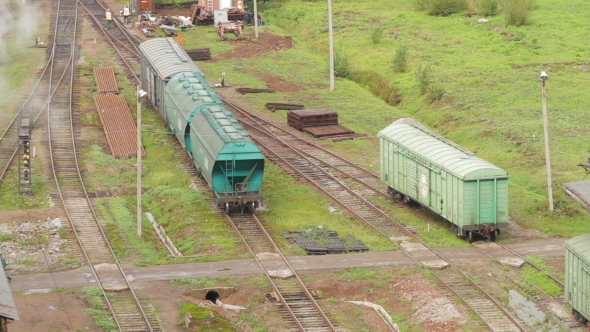 Passing Cargo Train In Industrial Plant