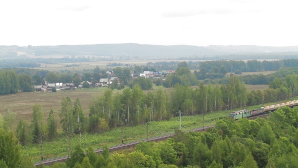 Aerial View Train With Cargo Carriages