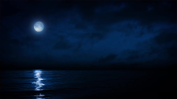 Full Moon Reflecting On Sea At Night