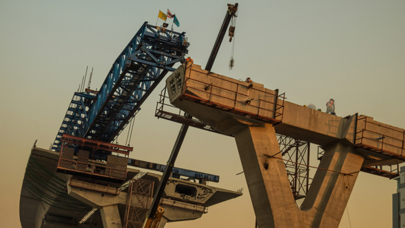 Express Way Construction Site at Twilight Time