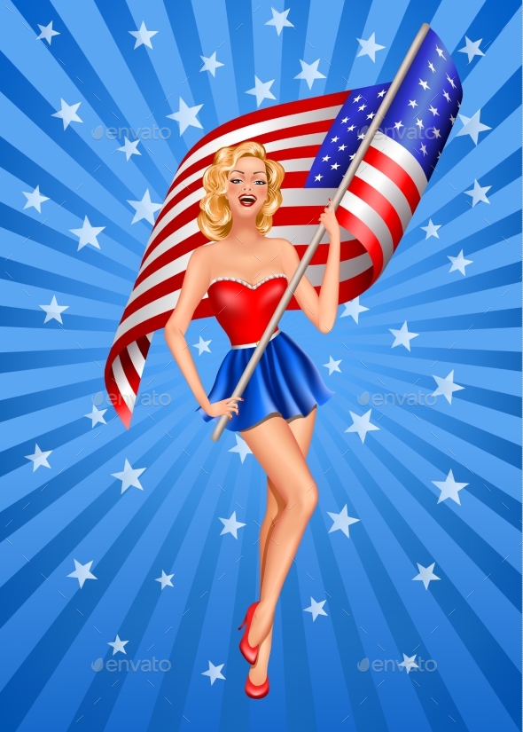 Pin-Up Blond Patriotic Woman