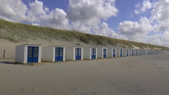 Small beach houses on the beach of Texel.