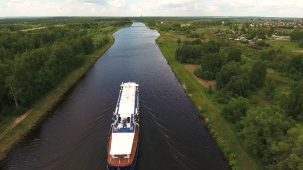 Cruise Ship on the River.Aerial View