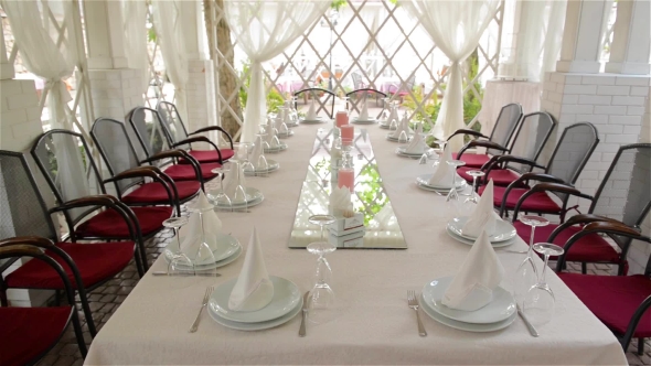 Decorated Table For a Wedding Dinner, Beautiful Table Setting Outdoors