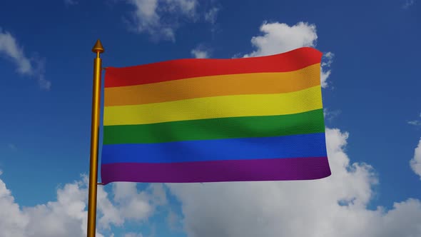 Rainbow flag LGBT waving with flagpole and blue sky timelapse, gay pride