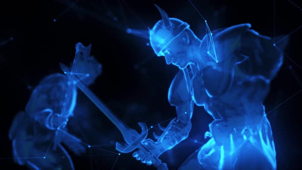 Digital Warrior Barbar Fights In Green Digital Cyber Space Time Travel 4k