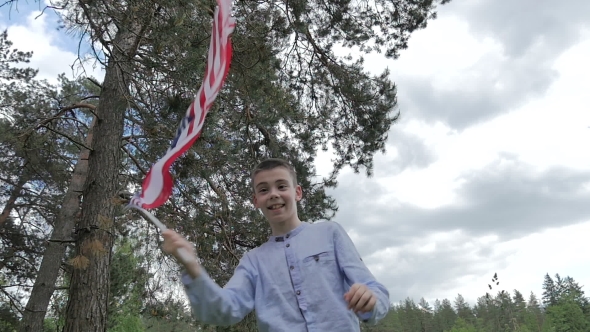 Young Boy Waving USA Flag alt