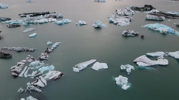 4K drone footage of Jokulsarlon glacier lagoon in Iceland