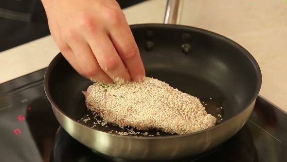 Frying Sesame Breaded Chicken Breast