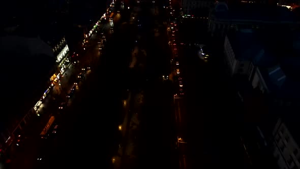 Aerial View of Night Lviv City