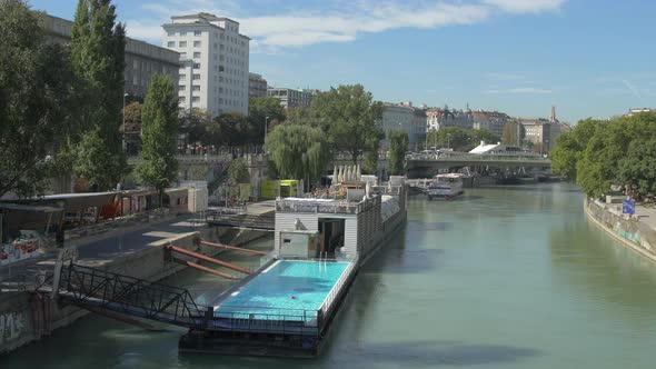 Danube Canal with Badeschiff 