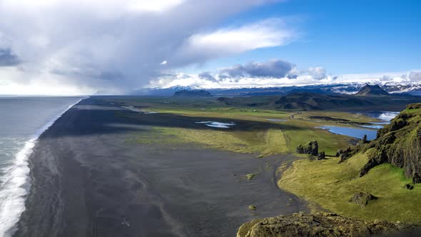 Timelapse of the Black Sand Beach From the Cliff of Dyrholaeyjarviti Iceland