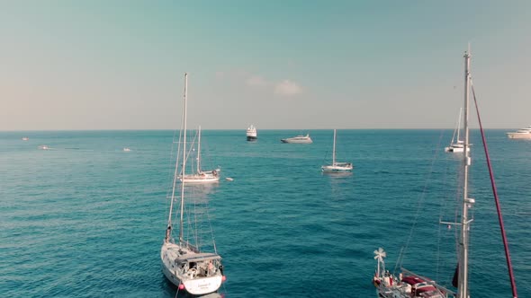 Taormina, SICILY, Italy - August 2019: Many Sailing Yachts and Boats Are Moored Close To Each Other