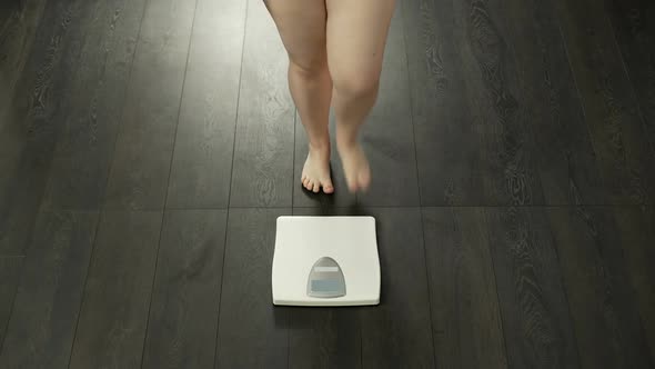 Successful Dieting, Chubby Lady Measuring Weight, Satisfied With Results