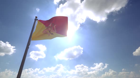 Sicily Flag on a Flagpole V4 - 4K