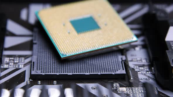 CPU Computer Chip. processor on socket on the motherboard. Technologies, nanometers electronics