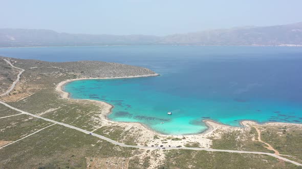 Aerial view of Simos beach in Elafonisos island in Greece