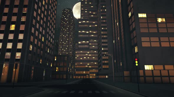 Night city empty street and the moon v2