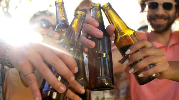 Group of hipster friends toasting together