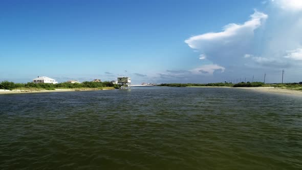 A vacant beachhouse stands along the Matanzas River in Saint Augustine, Florida.