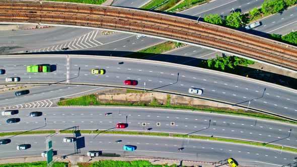 4K : Aerial view shot of fast moving Highway road