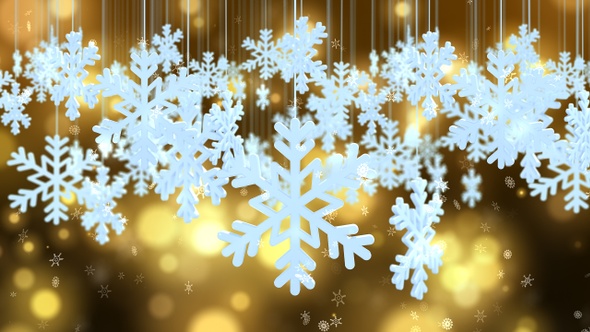 Christmas Snowflake On Golden Particle Background