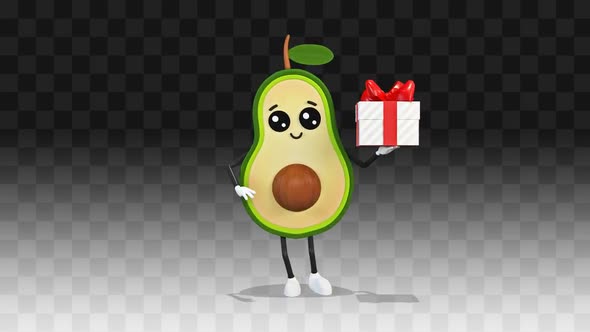 Avocado Is Dancing With A Gift Box