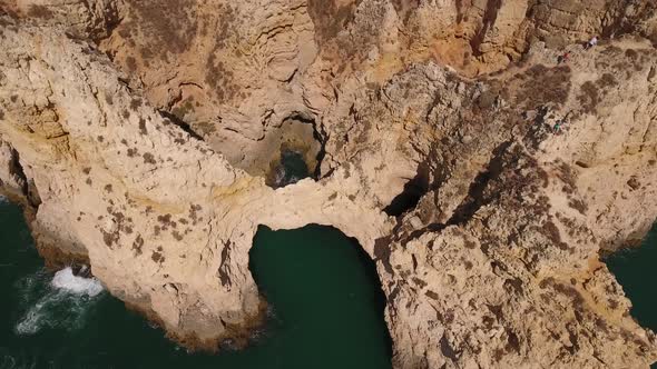 Aerial view of Ponta da Piedade rock formations in Lagos, Portugal