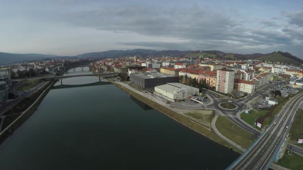 Aerial view of Maribor and Drava River