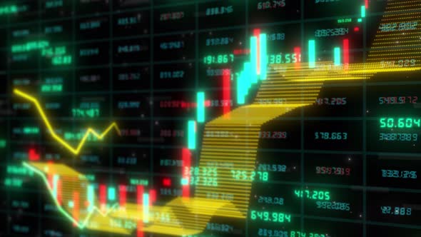 Digital Candlestick Chart, Growing Line Animation Chart Red and green Candle Graph, Financial stock