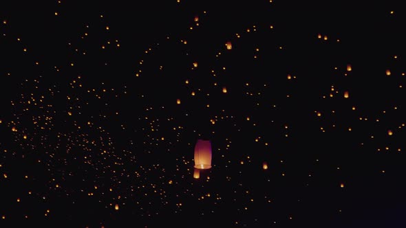 Sky Lanterns Fly Into The Night Sky